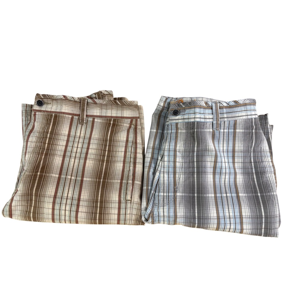 Tommy Bahama Mens 32 Silk Cotton Plaid‎ Shorts Lot 2 Grey Blue Tan Brown
